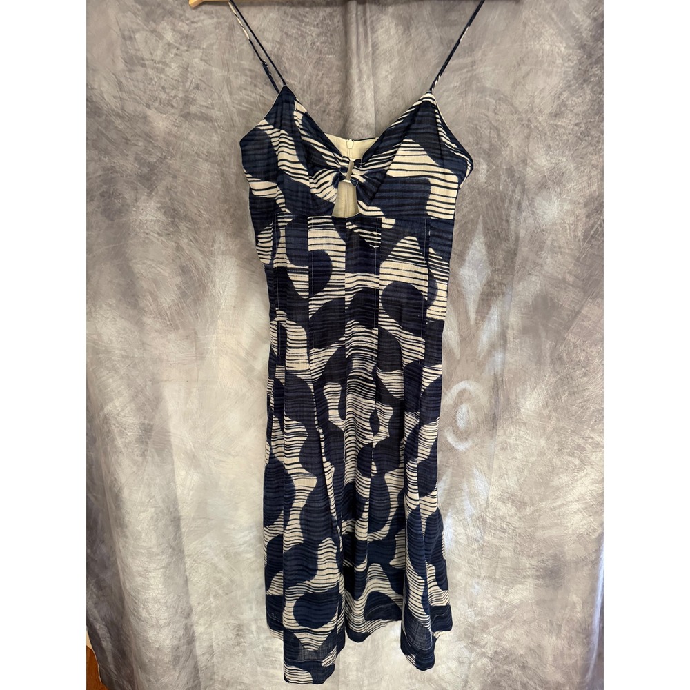 Banana Republic Petite 4 Navy White Abstract Print Cotton Cutout Sun Dress Midi